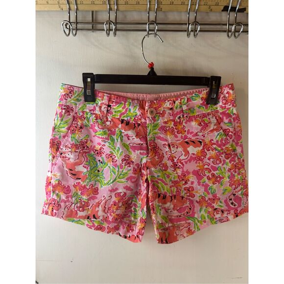 Lilly Pulitzer shorts size 4 small pink tigers flowers rn#88189 - Picture 2 of 8